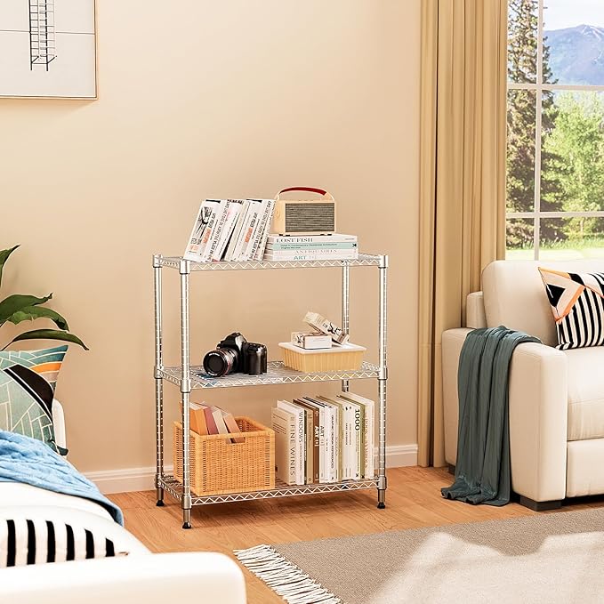 M MZG 750 lbs 3 Tier Storage Rack Metal Wire Shelving Unit, Storage Standing Shelf Organizer for Laundry Bathroom Kitchen Pantry Closet Garage Basement Utility Room, Chrome 13.8" D x 29.5" W x 35.5" H - Image 2