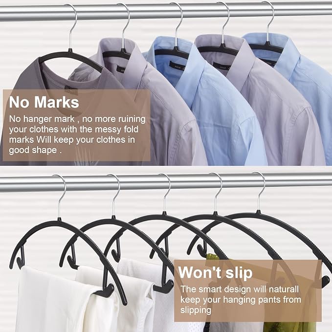 Ergonomic Curved Plastic Hangers 50pack - No Shoulder Bump Design, Non-Slip Grip for Delicate Fabrics, Heavy Duty Clothes Hangers, Holds Up to 11lbs - Ideal for Silk, Coats & Winter Wear(Black) - Image 5