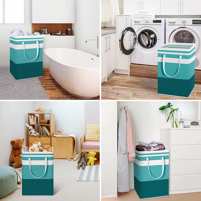 HomeHacks 2-Pack Large Laundry Basket, Waterproof, Freestanding Laundry Hamper, Collapsible Tall Clothes Hamper with Extended Handles for Clothes Toys in the Dorm and Family (Green, 75L) - Image 6