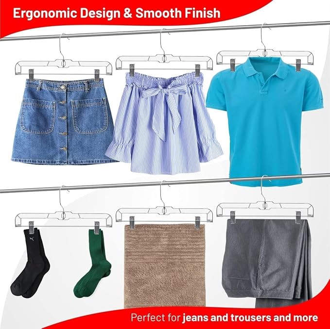DEILSY™ Skirt Hangers 100 Pack Pants Hangers Shorts Clear Plastic Clothes with Adjustable Clip Non-Slip Clothes Clip Perfect for Pant, Pack of 100 - Image 4