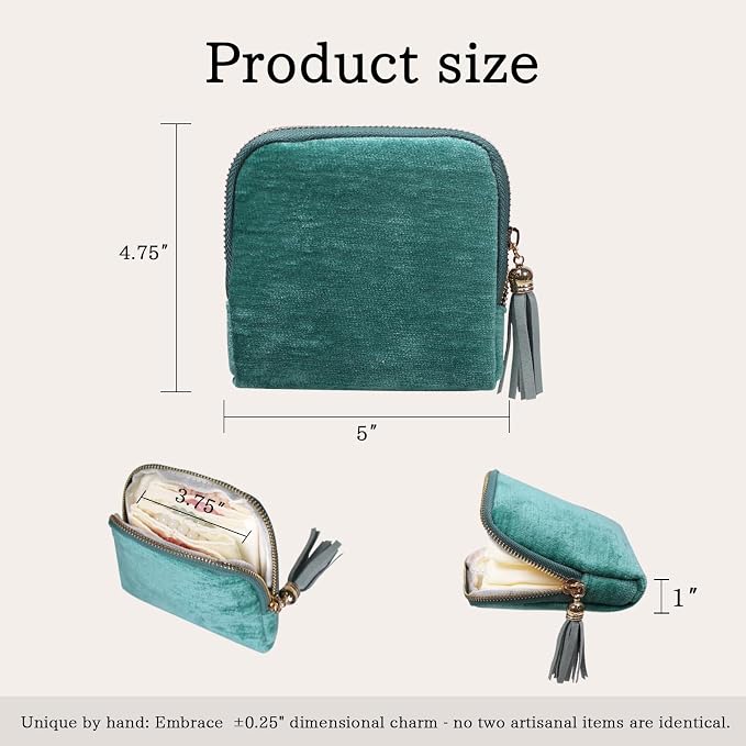 Stratalife Travel Jewelry Case - Portable Jewelry Pouches for Gemstones Healing Crystal, Bracelets Bangles Storage, Necklace Ring Holder Organizer with Zipper for Women, Mint Blue Tassel - Image 4