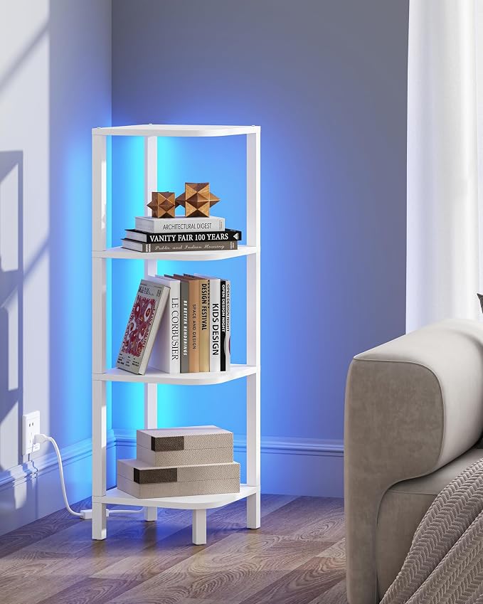 TUTOTAK Corner Shelf, 4-Tier Corner Bookshelf for Small Space, Narrow Display Corner Shelf Stand with Storage Rack, for Living Room, Bedroom, White BS08BW004L - Image 6