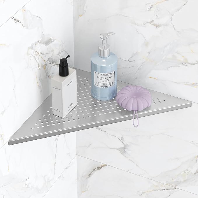 Qeke Bathroom Corner Shelf, Recessed 12" Shower Shelf Caddy, SUS304 Stainless Steel Shelf Wall Mount Triangular, No Drilling, Brushed Nickel by Qeke