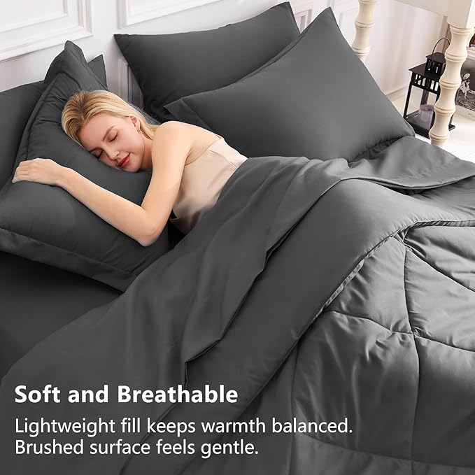 CozyLux Oversized King Comforter Set Dark Grey, 7 Pieces Bed in a Bag Comforter Set with Sheets Luxury Bed Set for All Seasons, Bedding Set with Down Alternative Comforter, Sheets, Pillowcases & Shams