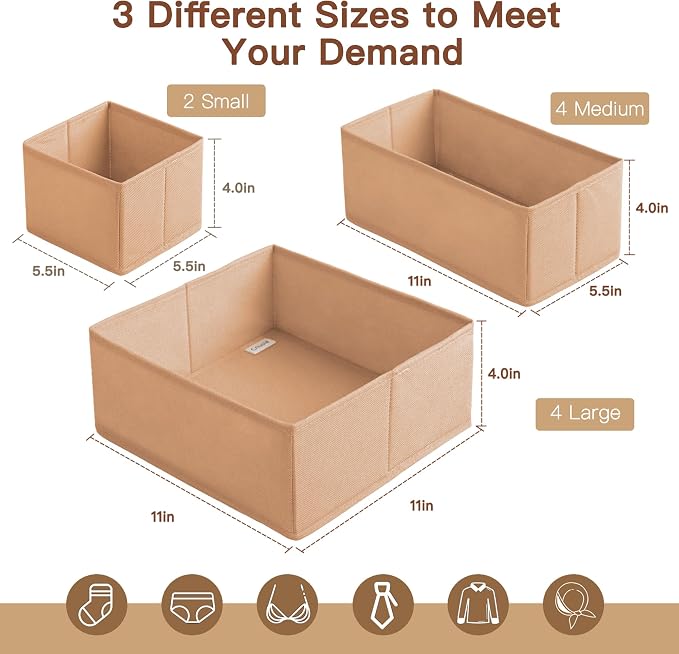 Criusia Drawer Organizer Clothes, 10 Pack Dresser Organizer for Baby Clothes, Underwear, Sock- Foldable Closet Organization and Storage Dividers Bins for Nursery, Bedroom (Brown) - Image 2
