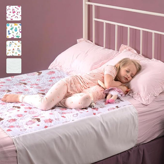 IMPROVIA® Pee Pads for Kids - Bed wetting Pads for Kids Potty Training Bed mats for Toddlers Waterproof Reuseable Washable Absorbent, Non Slip - Doll Design - Full Size 34"x52"