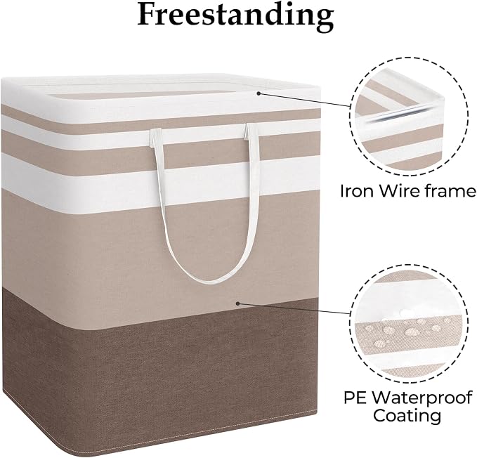 StorageRight Large Collapsible Laundry Basket Hamper with Easy Carry Handles，Freestanding Clothes Hampers for Laundry, Bedroom, Dorm, Towels, Toys, 125L, Khaki - Image 3