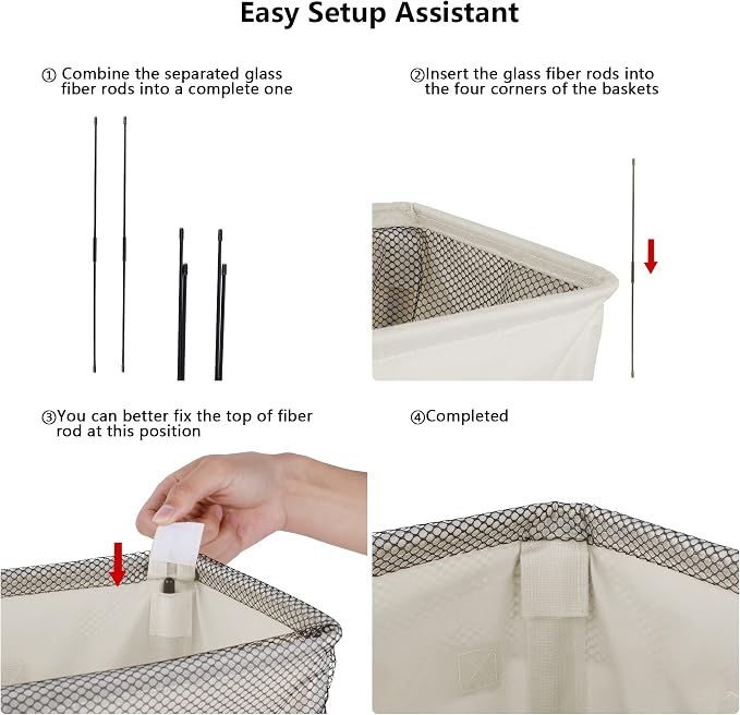 Odonata Slim Laundry Hamper Handles Collapsible Laundry Basket Thin Dirty Clothes Basket Narrow Laundry Bag Foldable Dirty Hamper 45L (Beige) - Image 3