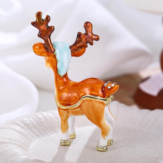 Hand Painted Animal Trinket Box for Home Decor, Hinged Jewelry Organizer Storage, Unique Personalized Collectible Keepsake Figurine Handmade Decorative Ornament Gifts (Sika Deer) - Image 6