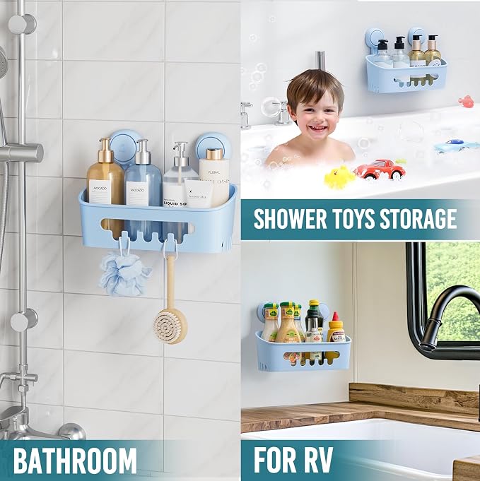 TAILI Shower Caddy Suction Cup, Heavy Duty Bathroom Organizer, Removable Shelves for Inside Shower, Shampoo, Waterproof Suction Plastic Storage for Bathroom Accessories Holder, Blue - Image 5