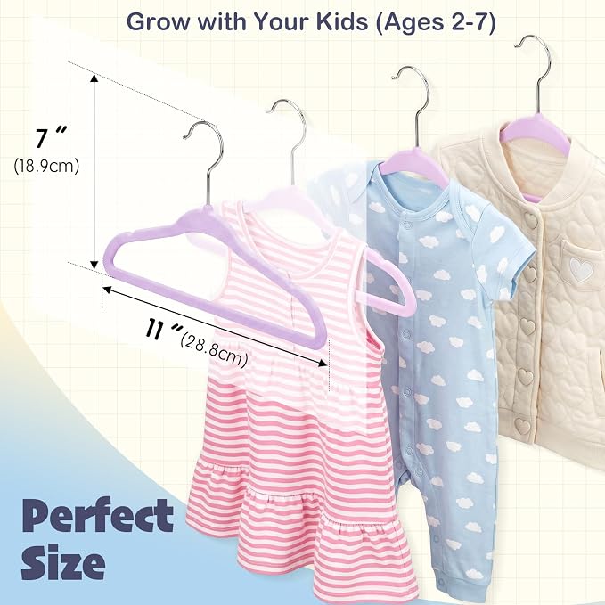 HOUSE DAY 11 Inch Velvet Baby Hangers 50 Pack Lt-Purple, Premium Kids Hangers for Children, Infant & Toddler Clothes, Durable Non Slip Small Baby Felt Hanger for Closet, Ideal for Everyday Use - Image 3