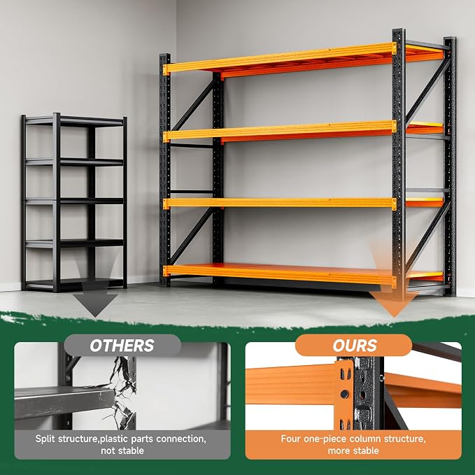 Letaya 6000LBS Heavy Duty Storage Shelves,79" H Metal Garage Shelving Units,4 Tier Large Tall Industrial Shelving,Adjustable Utility Rack Shelf for Warehouse,Basement (Orange, 79" W x 24" D x 79" H) - Image 8
