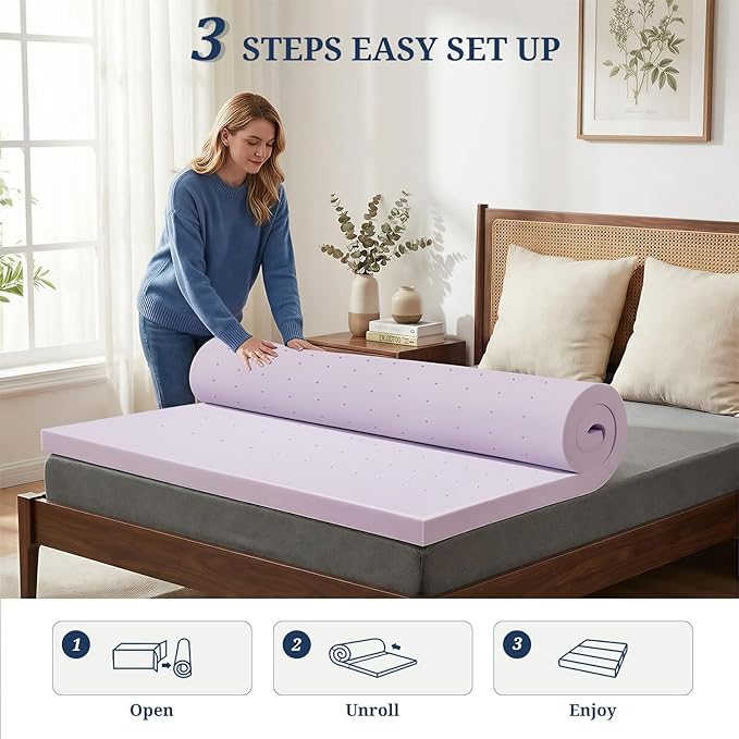 2 Inch Mattress Topper King, Gel Infused Memory Foam Mattress Topper for Pressure Relief, Breathable Bed Topper in a Box, CertiPUR-US Certified, Purple, 76"×80"