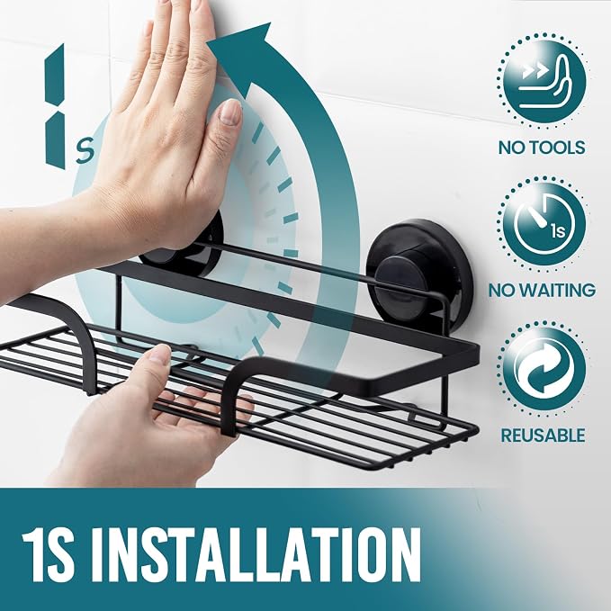 TAILI Shower Caddy Suction Cup 2 Pack, Heavy Duty Bathroom Basket, Bath Shelves for Inside, Stainless Steel Shower Holder for Bathroom Storage & Home Decor,Black - Image 2