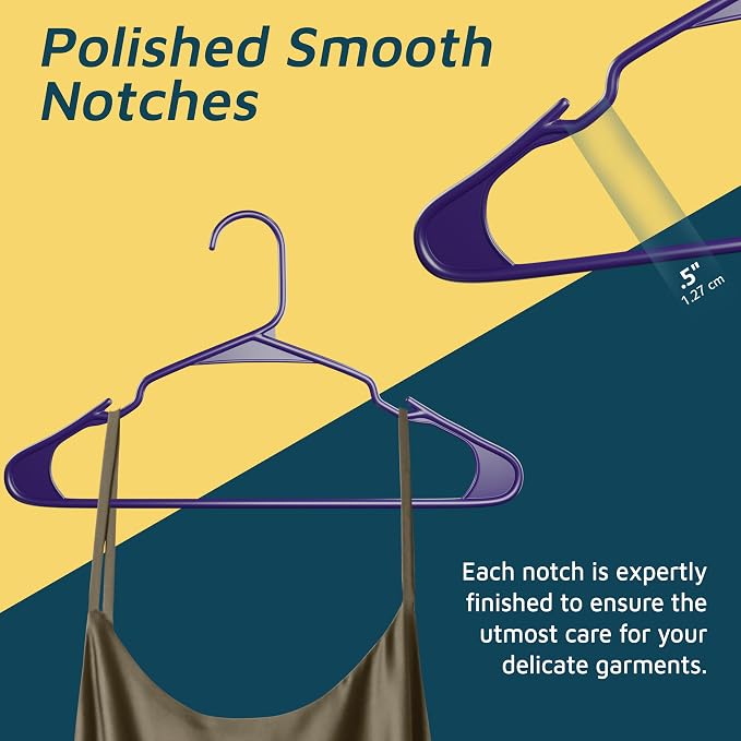 Plastic Clothes Hangers – Heavy Duty Hanger Set, for Organizing Clothes, Dresses, and Coats, Holds Up to 5 lbs, Space-Saving Hangers with Non-Slip Shoulder Grooves, Pack of 180, Purple - Image 7