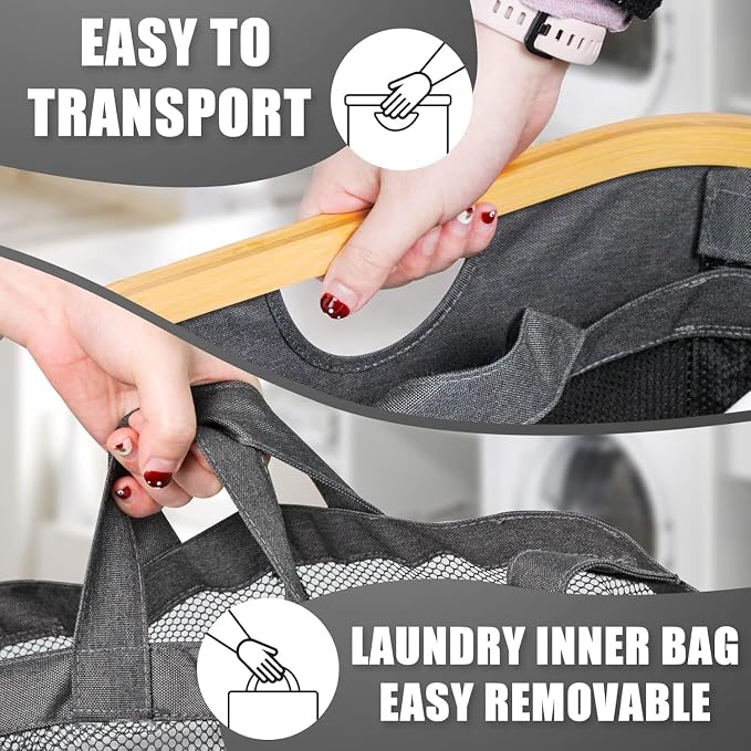 Laundry Hamper with Lid, 145L Extra Large Hamper 3 Section Dirty Clothes Hampers for Divided Basket Organizer for Bedroom, Laundry Room, Grey - Image 6