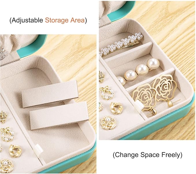 LANDICI Small Jewelry Box for Women Girls, PU Leather Travel Jewelry Organizer Case, Portable Jewellery Storage Holder Display for Ring Earrings Necklace Bracelet Bangle Watch Men Kids Gift, Lake Blue - Image 3