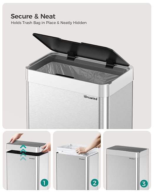 Kitchen Trash Can Touchless, 13 Gallon/50 L Stainless Steel Automatic Motion Sensor Trash Can, Type-C Rechargeable Garbage Can with Lid, Silent Close, Touchless Trash Bin for Home Kitchen, Silver - Image 9