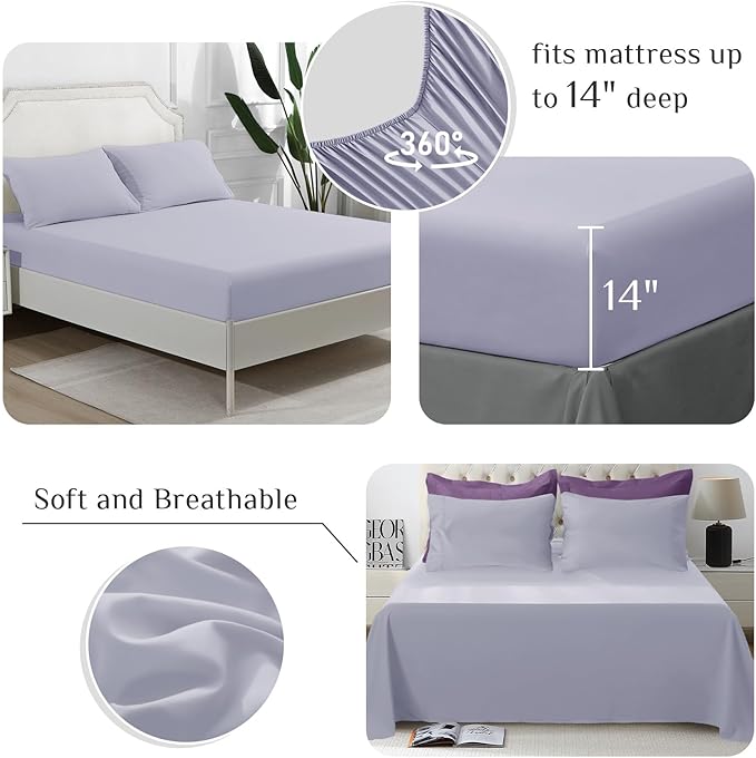 JOLLYVOGUE Queen Comforter Set, Ultra-Soft Bed in a Bag Queen Size 7 Pieces, Oeko-TEX Certified Bedding Set with Down Alternative Comforter, Sheets, Pillowcases & Shams, Purple & Lavender