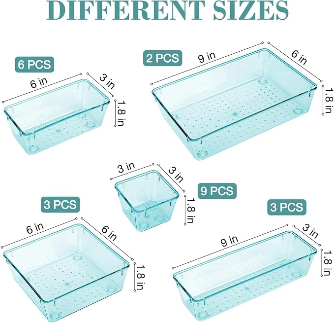 StorMiracle 23 PCS Drawer Organizer Set, 5 Varied Size Bathroom and kitchen Drawer cabinet organizer Trays, Clear Storage Bins for Makeup, Jewelry, Utensils and Gadgets - Image 2