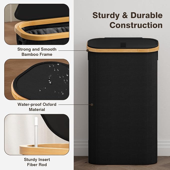 Bathola 75L Slim Laundry Hamper with Lid, Dirty Clothes Hampers for Laundry, Collapsible Laundry Baskets for Small Spaces, Bedroom, Bathroom, Laundry Room, Black - Image 6