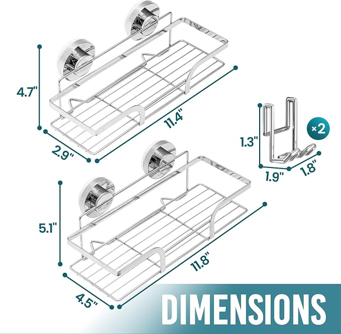 TAILI Shower Caddy Suction Cup 2 Pack, Heavy Duty Bathroom Basket, Bath Shelves for Inside,Stainless Steel Shower Holder for Bathroom Storage & Home Decor,Silver - Image 3