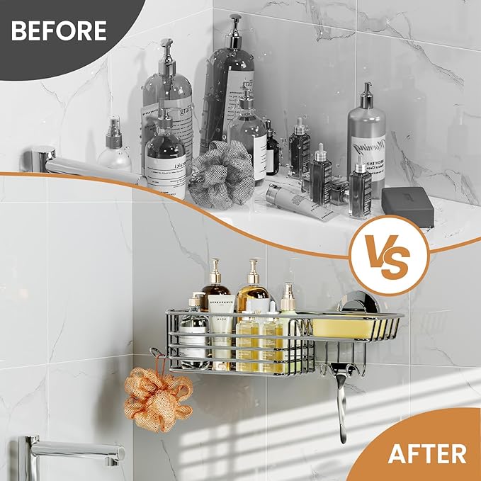 LEVERLOC Shower Caddy Suction Cup Shower Shelves Shower Holder，Silver - Image 6