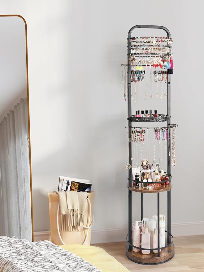 Jewelry Holder Organizer, Floor Jewelry Organizer with Earring Organizer Necklace Holder, Rotating Jewelry Stand Necklace Display Earring Storage, Large Hanging Jewelry Tree for Jewlery Bracelet Ring - Image 8