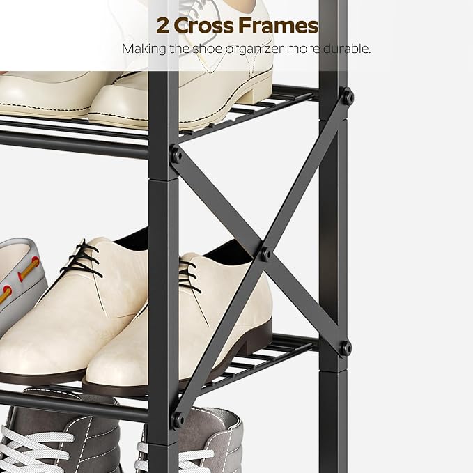 YATINEY 5-Tier Shoe Rack, Shoe Storage for Entryway and Closet, Free Standing Shoe Organizer with Metal Mesh Shelves, 16-20 Pairs of Shoes, Rustic Brown and Black SS05BR - Image 8