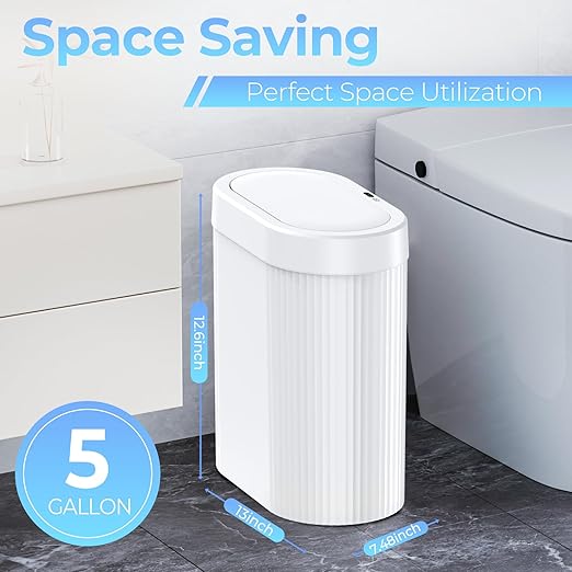 jinligogo 2 Pack 5 Gallon Bathroom Trash Can with Lid, Automatic Motion Sensor White Trash Can, Touchless Slim Waterproof Garbage Bin for Kitchen, Bedroom, Office, and Bathroom - Image 3