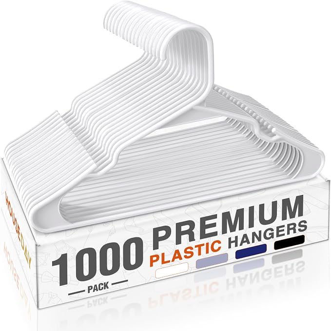 HOUSE DAY 1000 Pack Plastic Clothes Hangers, Commercial Bulk Shipment for Business, Sturdy Durable Notched Hangers Ideal for Retail Dry Cleaners Warehouses, Save Cost & Warehouse Space - White by HOUSEDAY