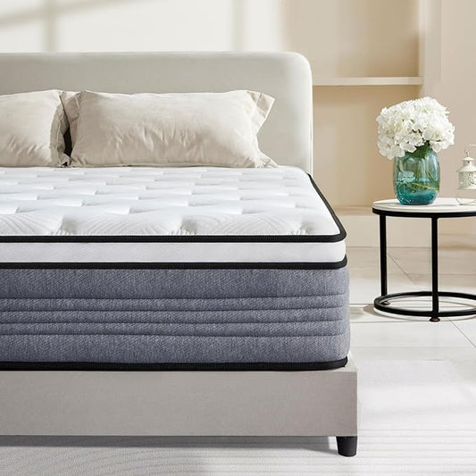 Queen Mattress, 12 Inch Queen Mattress for Medium Firm, Individual Pocketed Springs for Pressure Relief & Low Motion Transfer, CertiPUR-US Certified