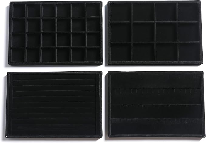 Frebeauty Stackable Velvet Jewelry Organizer Trays for Drawers Inserts Jewelry Storage Tray Display Case Stud Earrings Bracelets Necklace Rings Accessories Trays for Women Girl(Set of 4)(Black). by Frebeauty