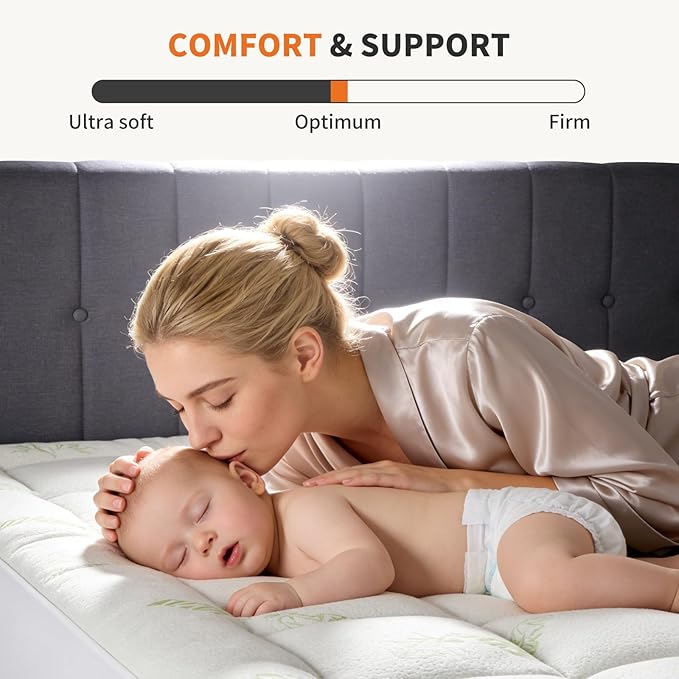 OLIXIS King Size Bamboo Viscose Mattress Topper, Thick Pillow Top Mattress Pad with Stretchable Pockets, Soft Pressure-Relieving Bed Topper for Back Pain Relief, Breathable