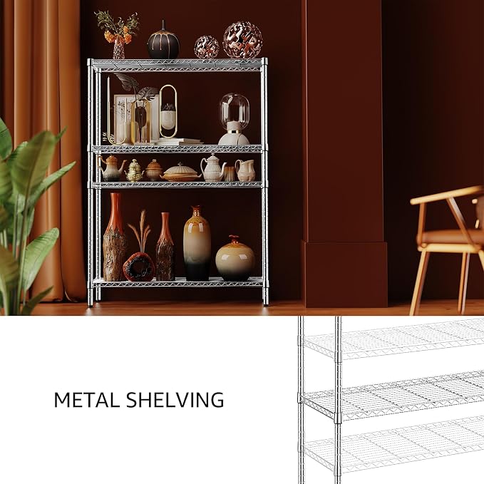 IZEUK 4-Tier Adjustable Heavy Duty Metal Wire Shelving Unit, Wide Storage Rack Organizer for Garage, Kitchen, Office, Dorm, Warehouse (Silver, 15.8" D x 45.8" W x 59.4" H, 1400 lbs Capacity) - Image 7