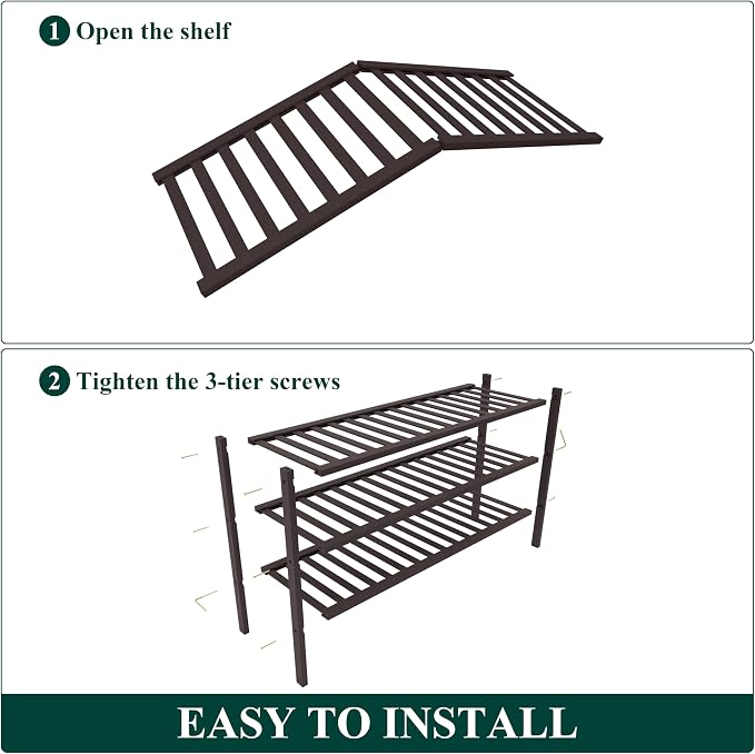 Smiry Bamboo Shoe Rack for Closet, 3 Tier Long Wooden Stackable Shoe Organizer, Free Standing Shoes Storage Shelf for Entryway, Front Door Entrance, Brown - Image 4
