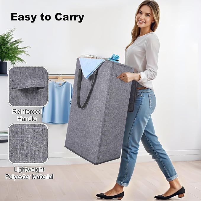 Odonata 75L Slim Laundry Hamper with Lid,Large Foldable Laundry Basket with Removable Bag and Handles Tall Collapsible Dirty Clothes Basket Great for Bedroom, Bathroom, Dorm, College,RV. (Grey, 75L) - Image 5