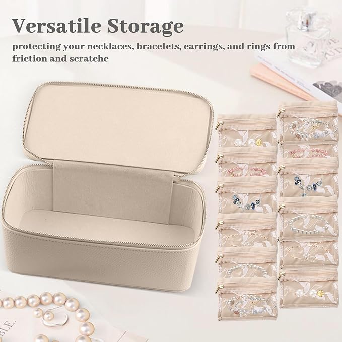 NCONCO Travel Jewelry Box, PU Leather Travel Jewelry Organizer, Portable Travel Jewelry Case with 12pcs Velvet Jewelry Bags for Necklaces Rings Earrings Sorting Storage - Image 4