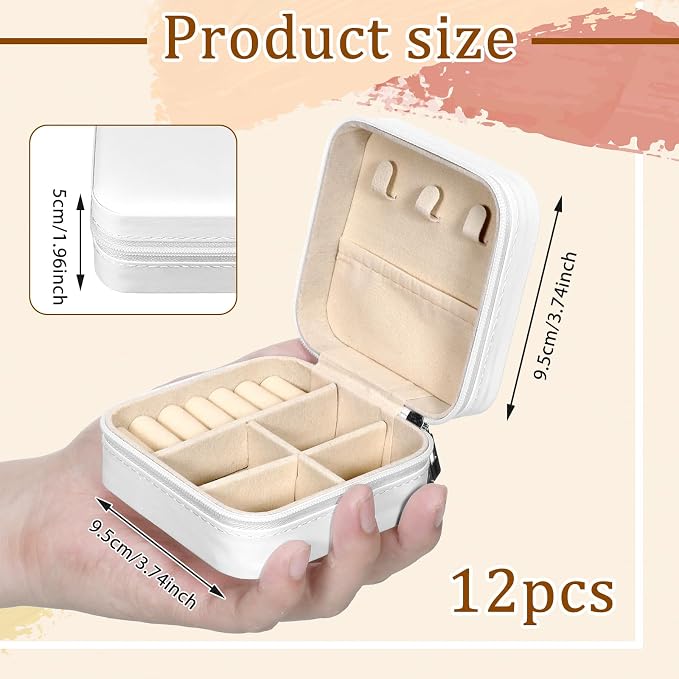 12 Pack Small Travel Jewelry Box Bulk Bridesmaid Proposal Gift Boxes Portable Mini Travel Jewelry Case PU Leather Earring Storage Box with Dividers for Women Girls Rings Necklace Earring Organizer - Image 2