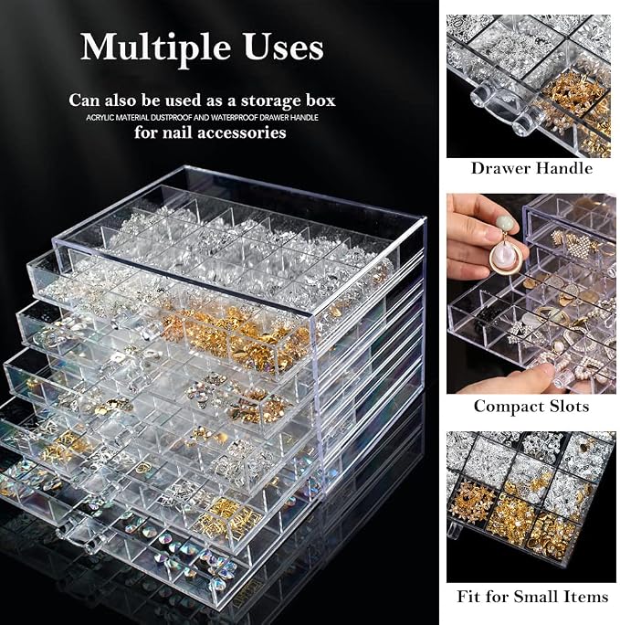 QIYUSHRY Earring Storage Box Acrylic Jewelry Storage Holder Ring Clear Plastic Transparent Jewelry Display Stand with 5 Drawers 120 Small Compartment Tray for Women Girls - Image 2