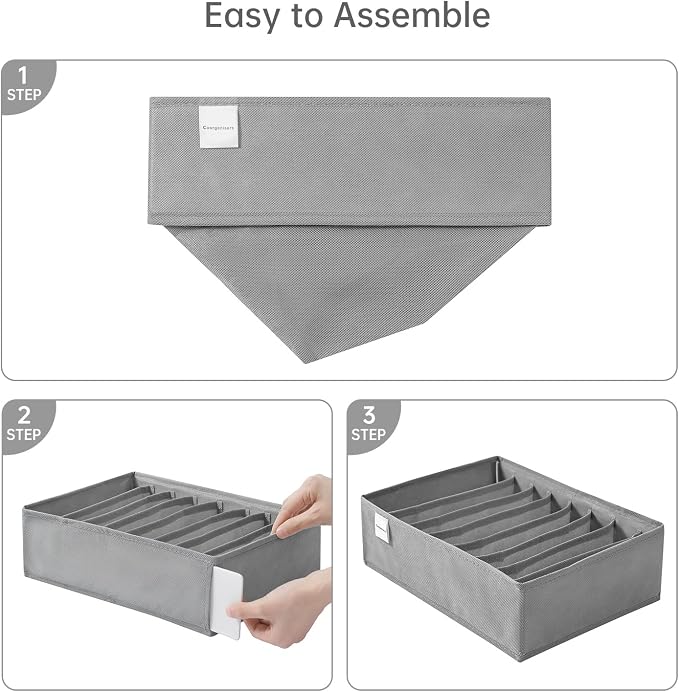 4 Packs T-shirt Drawer Organizers for Clothing,8 Grids Compartment Wardrobe Storage Box, Washable Clothes Organizer for Folded Clothes, Legging, Silk Scarve - Image 6