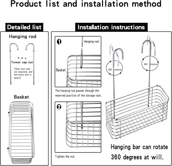 YQh hanging shower rack, bathroom storage rack, shampoo bracket, the back hook can be rotated, and can be hung on the faucet or Claw foot bathtubcross bar, 304 stainless steel rust proof and durable - Image 7