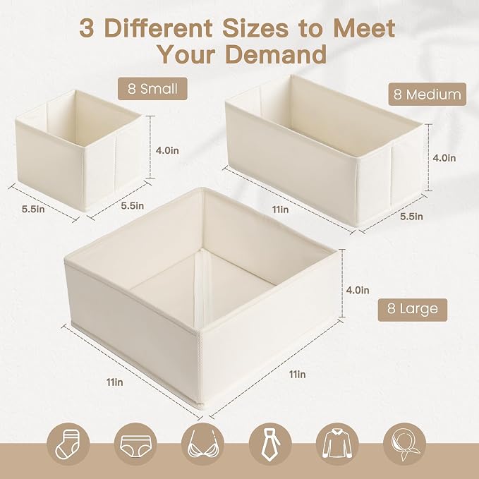 Criusia Drawer Organizer Clothes, 24 Pack Dresser Organizer for Baby Clothes, Underwear, Sock- Foldable Closet Organization and Storage Dividers Bins for Nursery, Bedroom and Dorm (Beige) - Image 3