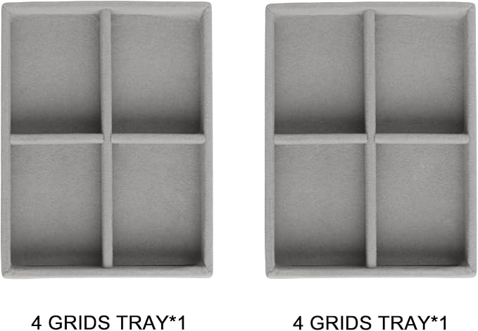 Frebeauty Small Jewelry Tray Set,Stackable Velvet Jewelry Organizer Tray,Mini Jewelry Drawer Organizer,Drawer Inserts,4.92 x 3.74 x 0.9 Inches,4 Grid Earring Organizer for Women(Set 2,Grey) - Image 2