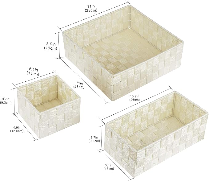 Posprica Woven Storage Baskets for Organizing, Small Black Baskets Cube Bin Container Tote Organizer Divider for Drawer, Closet, Shelf, Dresser, Set of 4(Beige) - Image 3