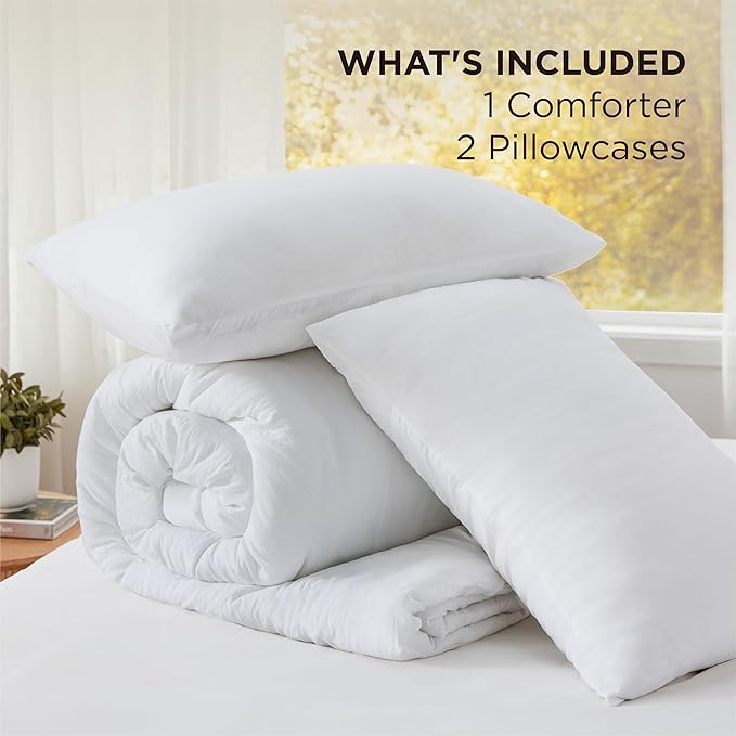 Bedsure California King Comforter Set, White Soft Prewashed Bedding for All Seasons, 3 Pieces GentleSoft™ Bed Set, 1 Lightweight Comforter (104"x96") and 2 Pillowcases (20"x36")