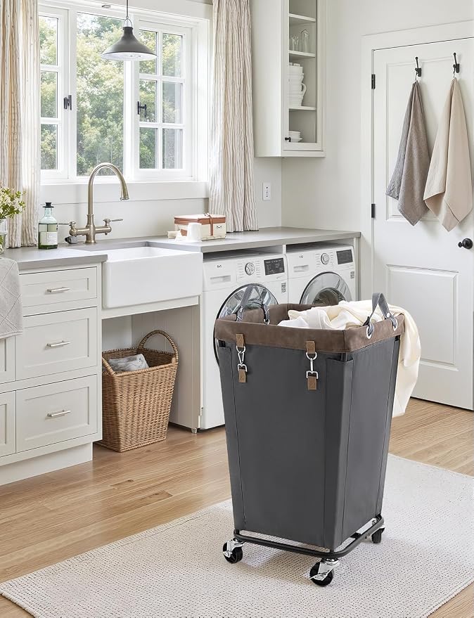 StorageWorks 160L Laundry Basket with Wheels, Large Rolling Hampers for Clothing Organizer, Dirty Clothes Basket for Hotel, Home, Closet, Dorm, Grey - Image 6