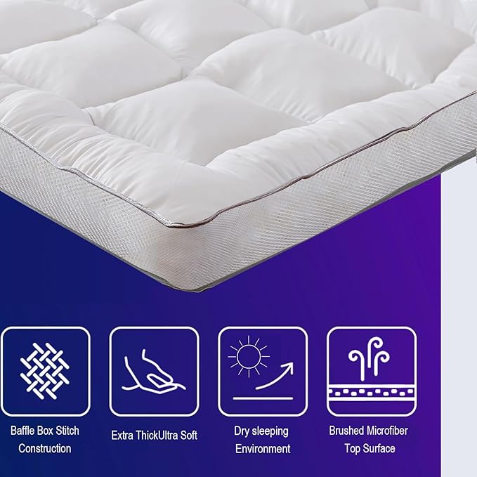 SHOUREN Memory Foam Mattress Topper Queen for Back Pain Relief, 2In Thick Plush Gel Foam Bed Topper 1700 GSM, Smooth & Supportive Pressure Relief, 80" x 60"
