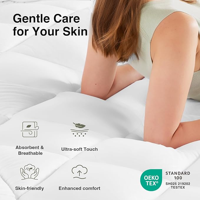 Novilla Full Mattress Topper, Extra Thick Pillow Top - Overfilled Hotel Luxury Mattress Pad Cover for Back Pain Relief, Breathable Fluffy Down Alternative Fill, 8-21” Deep Pocket, Green-White