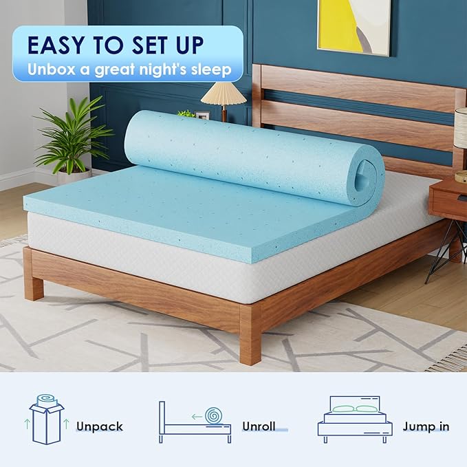 PayLessHere 3 Inch Gel Memory Foam Mattress Topper/Cooling Gel Infused Mattress Topper/CertiPUR-US Certified, (Queen)